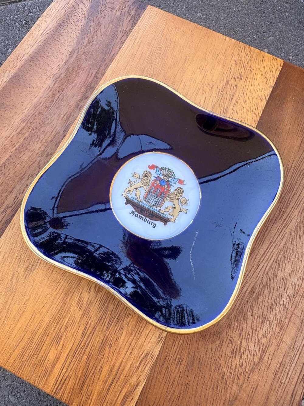Vintage Hutschenreuther Hamburg Trinket Dish | Cobalt Blue Gold German Porcelain